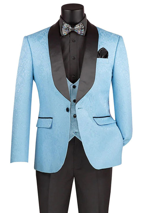 Mens 80s Prom Suit Perfect Outfit - Men's Slim Fit Vested Paisley Wedding Light Blue Tuxedo